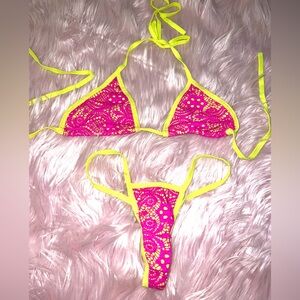 Neon yellow magenta exotic dancewear rave bikini